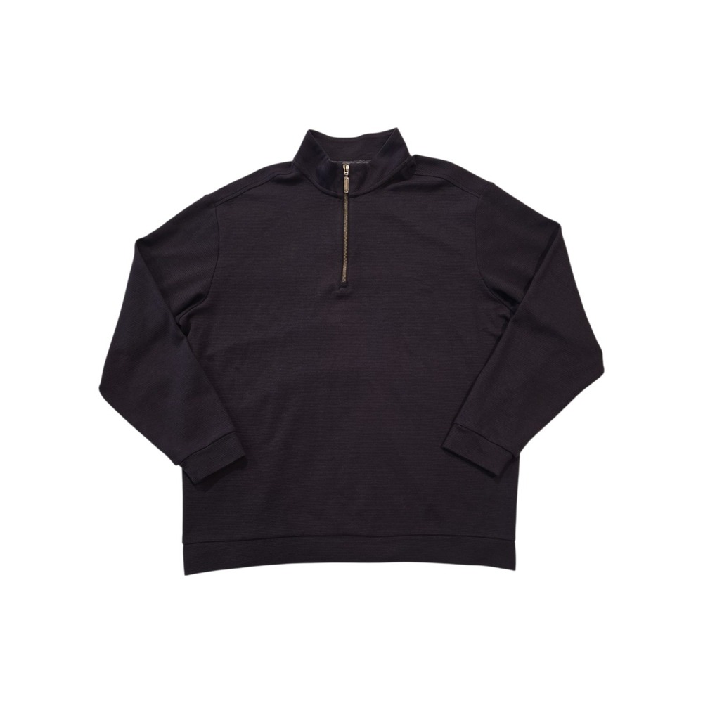 Roundtree & Yorke Mens XL Quarter Zip Pullover Sweater Black Cotton Blend